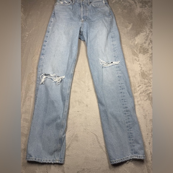 Agolde 90s High Rise Loose Fit 100% Organic Cotton Distressed Blue Jeans Size 23 - Picture 6 of 16